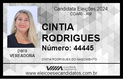 Candidato CINTIA RODRIGUES 2024 - COARI - Eleições