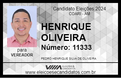 Candidato HENRIQUE OLIVEIRA 2024 - COARI - Eleições