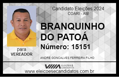 Candidato BRANQUINHO DO PATOÁ 2024 - COARI - Eleições