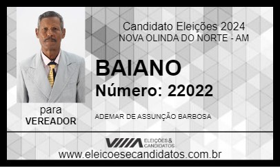 Candidato BAIANO 2024 - NOVA OLINDA DO NORTE - Eleições