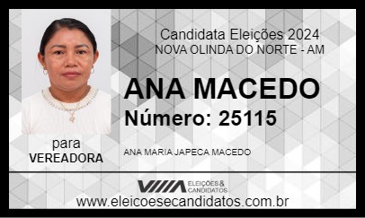 Candidato ANA MACEDO 2024 - NOVA OLINDA DO NORTE - Eleições