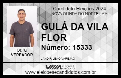 Candidato GULÁ DA VILA FLOR 2024 - NOVA OLINDA DO NORTE - Eleições