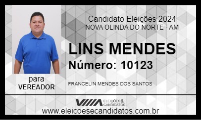 Candidato LINS MENDES 2024 - NOVA OLINDA DO NORTE - Eleições