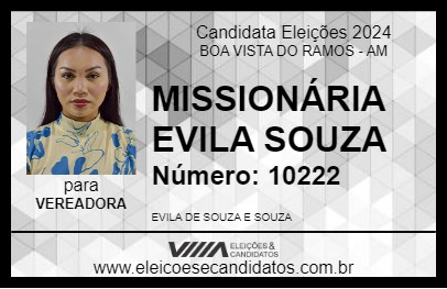 Candidato MISSIONÁRIA EVILA SOUZA 2024 - BOA VISTA DO RAMOS - Eleições