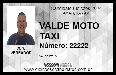 Candidato VALDE MOTO TAXI 2024 - AMATURÁ - Eleições