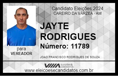 Candidato JAYTE RODRIGUES 2024 - CAREIRO DA VÁRZEA - Eleições