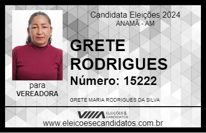 Candidato GRETE RODRIGUES 2024 - ANAMÃ - Eleições