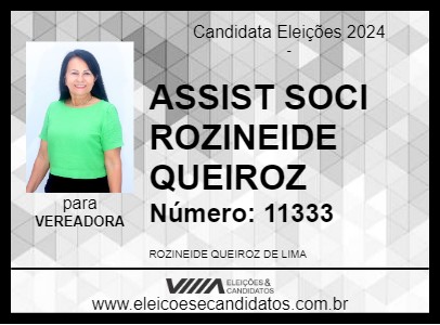 Candidato ASSIST SOCI ROZINEIDE QUEIROS 2024 - RIO PRETO DA EVA - Eleições