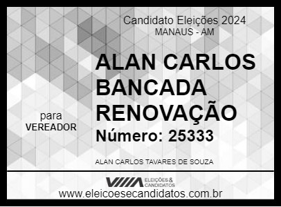 Candidato ALAN CARLOS BANCADA RENOVAÇÃO  2024 - MANAUS - Eleições