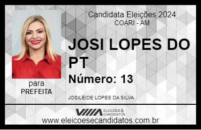 Candidato JOSI LOPES DO PT 2024 - COARI - Eleições