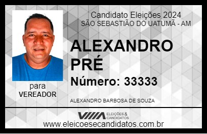 Candidato ALEXANDRO PRÉ 2024 - SÃO SEBASTIÃO DO UATUMÃ - Eleições