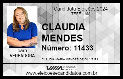 Candidato CLAUDIA MENDES 2024 - TEFÉ - Eleições