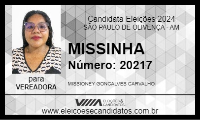 Candidato MISSINHA 2024 - SÃO PAULO DE OLIVENÇA - Eleições