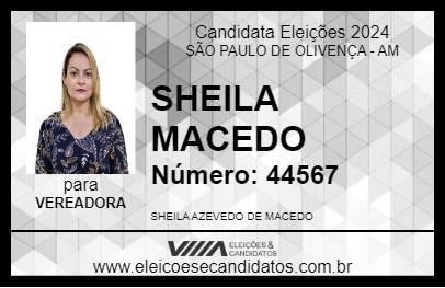 Candidato SHEILA MACEDO 2024 - SÃO PAULO DE OLIVENÇA - Eleições