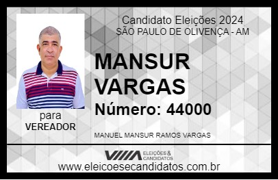 Candidato MANSUR VARGAS 2024 - SÃO PAULO DE OLIVENÇA - Eleições