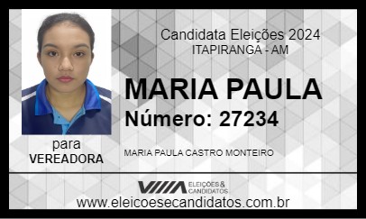 Candidato MARIA PAULA 2024 - ITAPIRANGA - Eleições