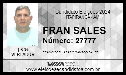 Candidato FRAN SALES 2024 - ITAPIRANGA - Eleições