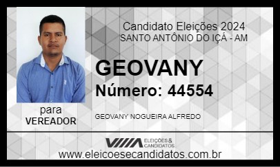 Candidato GEOVANY 2024 - SANTO ANTÔNIO DO IÇÁ - Eleições