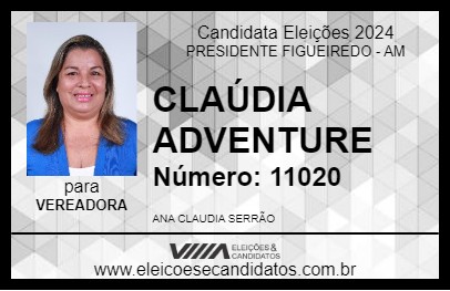 Candidato CLAÚDIA ADVENTURE 2024 - PRESIDENTE FIGUEIREDO - Eleições