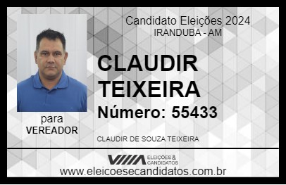 Candidato CLAUDIR TEIXEIRA 2024 - IRANDUBA - Eleições