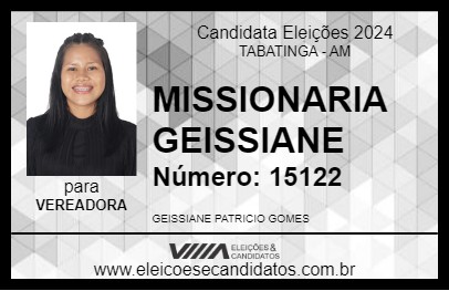 Candidato MISSIONARIA GEISSIANE 2024 - TABATINGA - Eleições