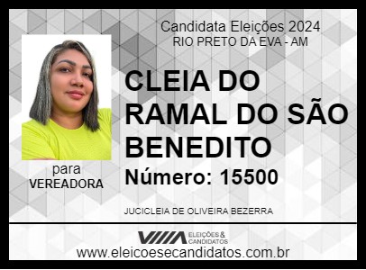 Candidato CLEIA DO RAMAL DO SÃO BENEDITO 2024 - RIO PRETO DA EVA - Eleições