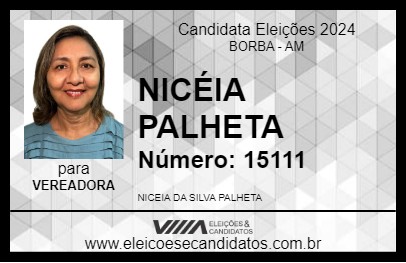 Candidato NICÉIA PALHETA 2024 - BORBA - Eleições