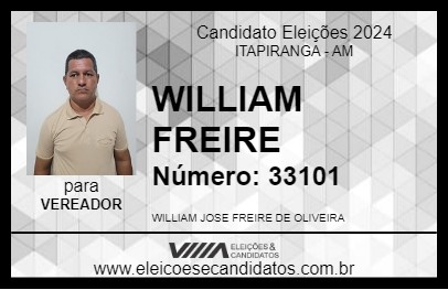 Candidato WILLIAM FREIRE  2024 - ITAPIRANGA - Eleições