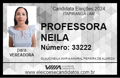 Candidato PROFESSORA NEILA  2024 - ITAPIRANGA - Eleições