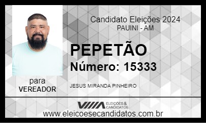 Candidato PEPETÃO 2024 - PAUINI - Eleições