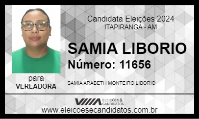 Candidato SAMIA LIBORIO 2024 - ITAPIRANGA - Eleições