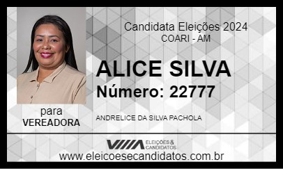 Candidato ALICE SILVA 2024 - COARI - Eleições