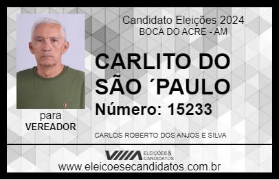 Candidato CARLITO DO SÃO ´PAULO 2024 - BOCA DO ACRE - Eleições