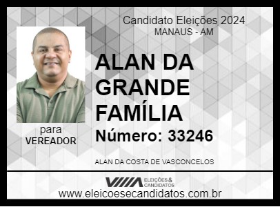 Candidato ALAN DA GRANDE FAMÍLIA 2024 - MANAUS - Eleições