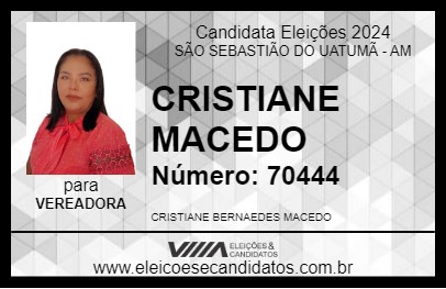 Candidato CRISTIANE MACEDO 2024 - SÃO SEBASTIÃO DO UATUMÃ - Eleições