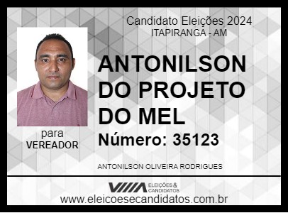 Candidato ANTONILSON DO PROJETO DO  MEL 2024 - ITAPIRANGA - Eleições