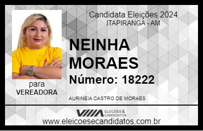 Candidato NEINHA MORAES 2024 - ITAPIRANGA - Eleições