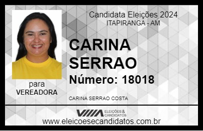 Candidato CARINA SERRAO 2024 - ITAPIRANGA - Eleições