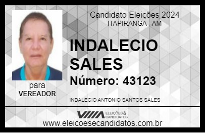 Candidato INDALECIO SALES 2024 - ITAPIRANGA - Eleições