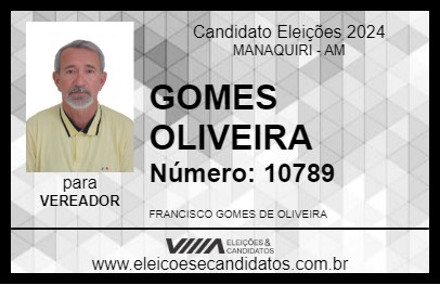 Candidato GOMES OLIVEIRA 2024 - MANAQUIRI - Eleições