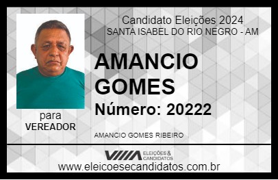 Candidato AMANCIO GOMES 2024 - SANTA ISABEL DO RIO NEGRO - Eleições