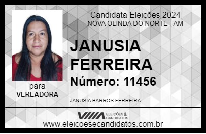 Candidato JANUSIA FERREIRA 2024 - NOVA OLINDA DO NORTE - Eleições