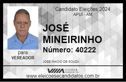 Candidato JOSÉ MINEIRINHO 2024 - APUÍ - Eleições