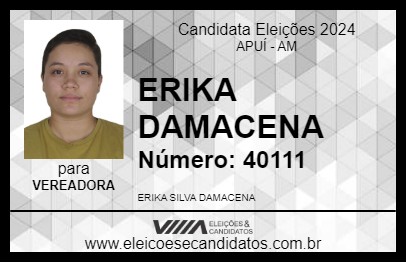 Candidato ERIKA DAMACENA 2024 - APUÍ - Eleições