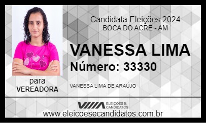 Candidato VANESSA LIMA  2024 - BOCA DO ACRE - Eleições