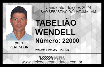 Candidato TABELIÃO WENDELL 2024 - SÃO SEBASTIÃO DO UATUMÃ - Eleições