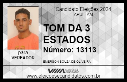 Candidato TOM DA 3 ESTADOS 2024 - APUÍ - Eleições