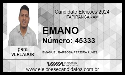 Candidato EMANO 2024 - ITAPIRANGA - Eleições