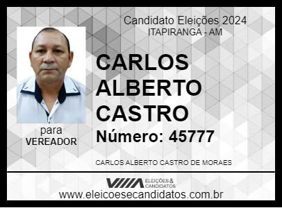 Candidato CARLOS ALBERTO CASTRO 2024 - ITAPIRANGA - Eleições