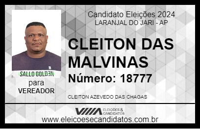 Candidato CLEITON DAS MALVINAS 2024 - LARANJAL DO JARI - Eleições